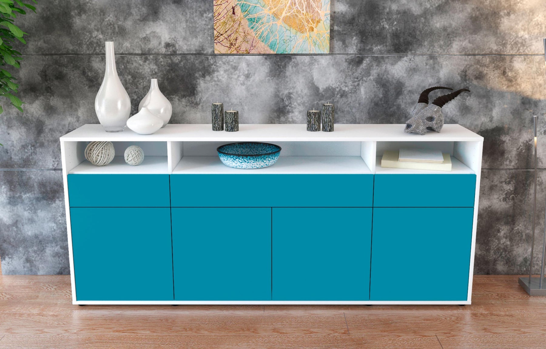 Sideboard Ezia, Türkis (180x79x35cm)