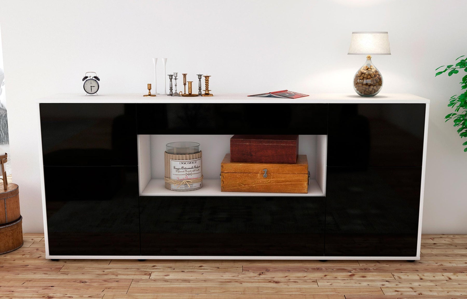 Sideboard Fabiola, Schwarz (180x79x35cm)