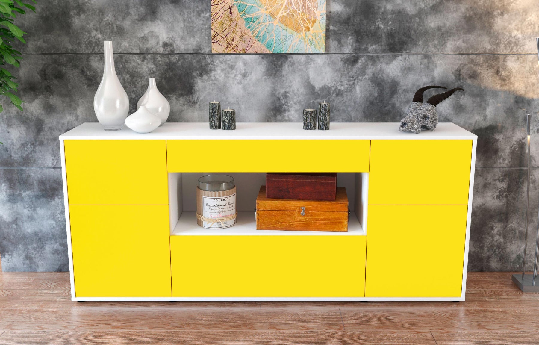 Sideboard Fabiola, Gelb (180x79x35cm)