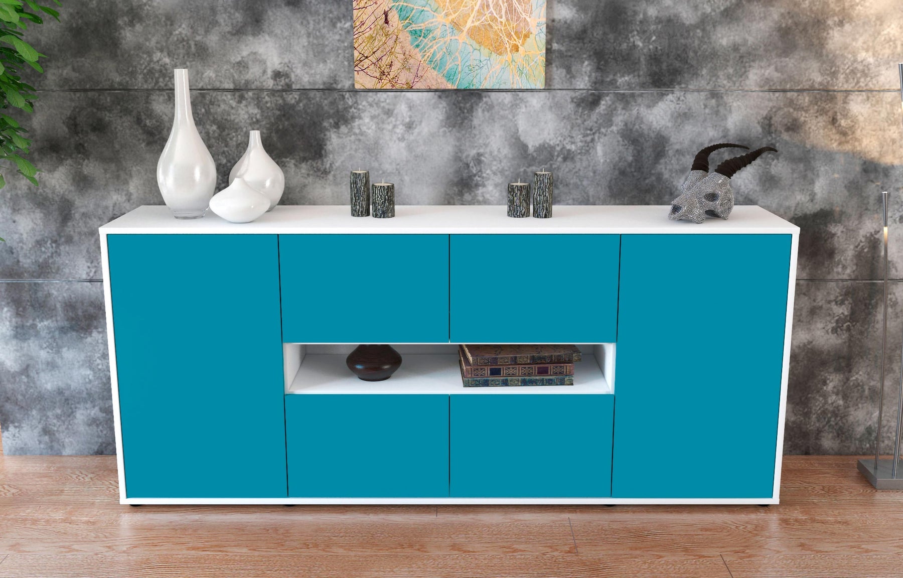 Sideboard Farina, Türkis (180x79x35cm)