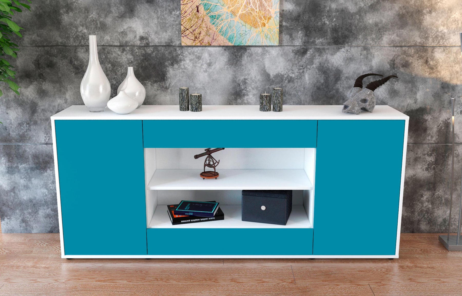 Sideboard Feli, Türkis (180x79x35cm)