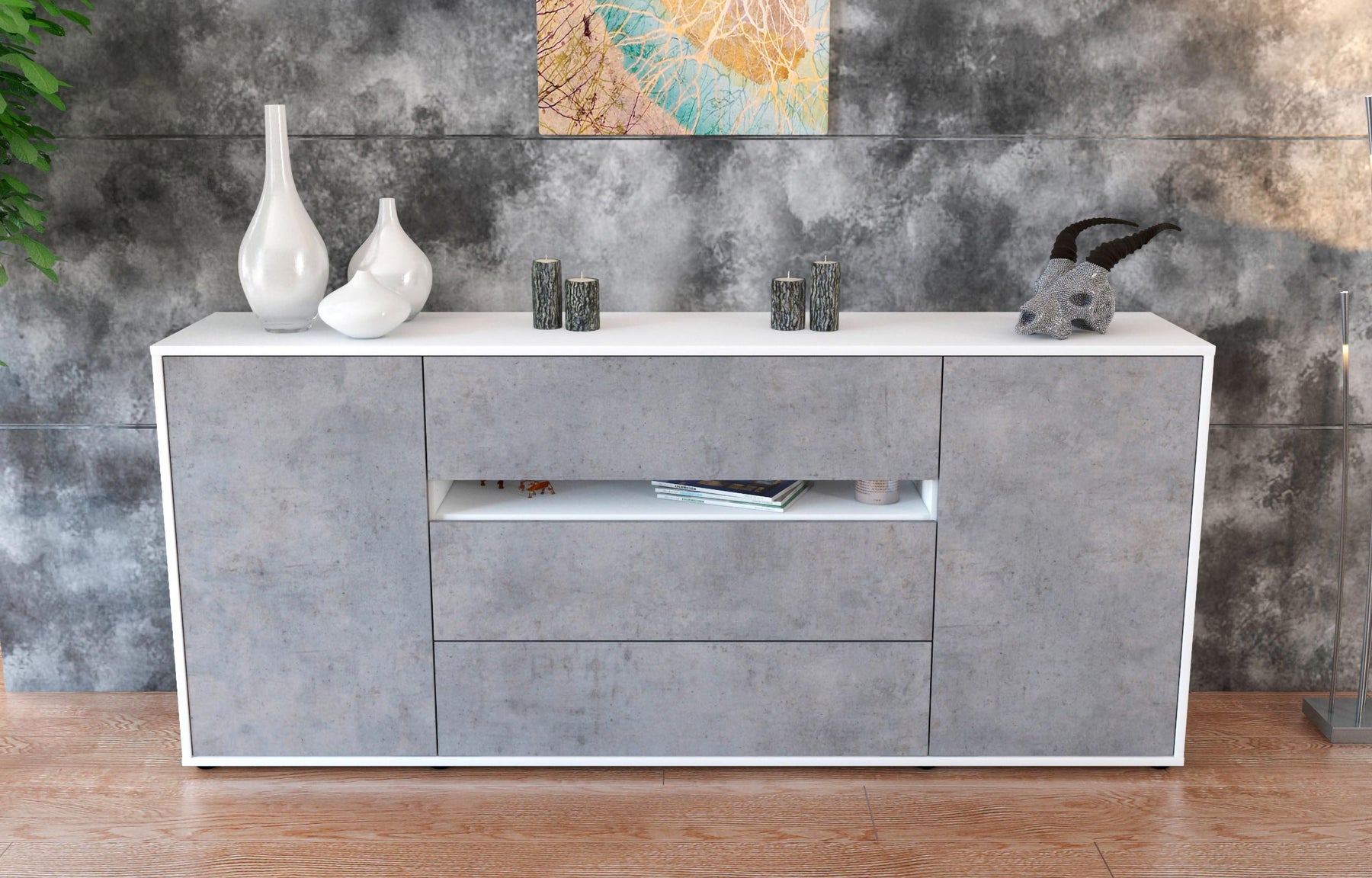 Sideboard Fernanda, Beton (180x79x35cm)