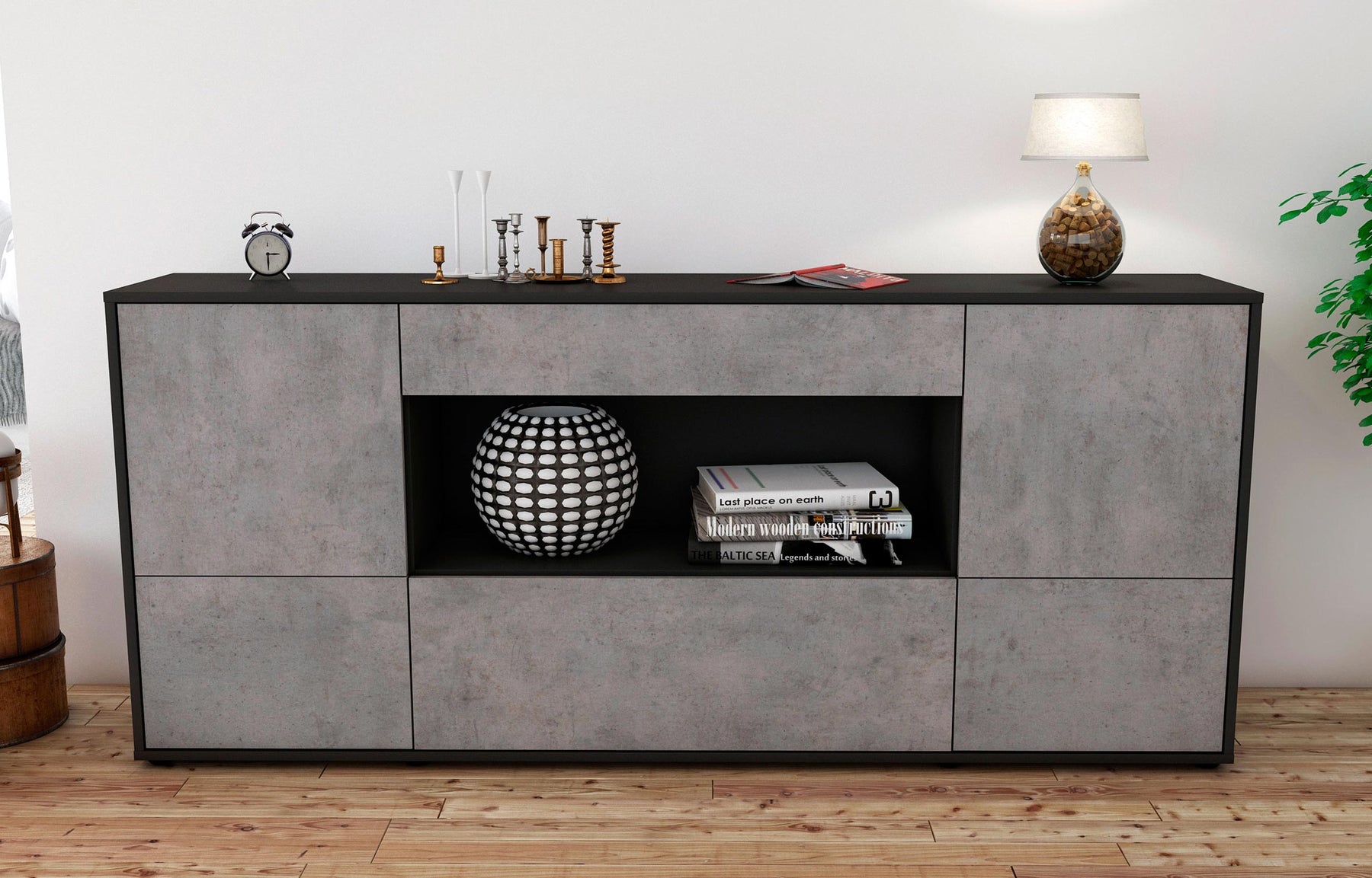 Sideboard Elodie, Beton (180x79x35cm)