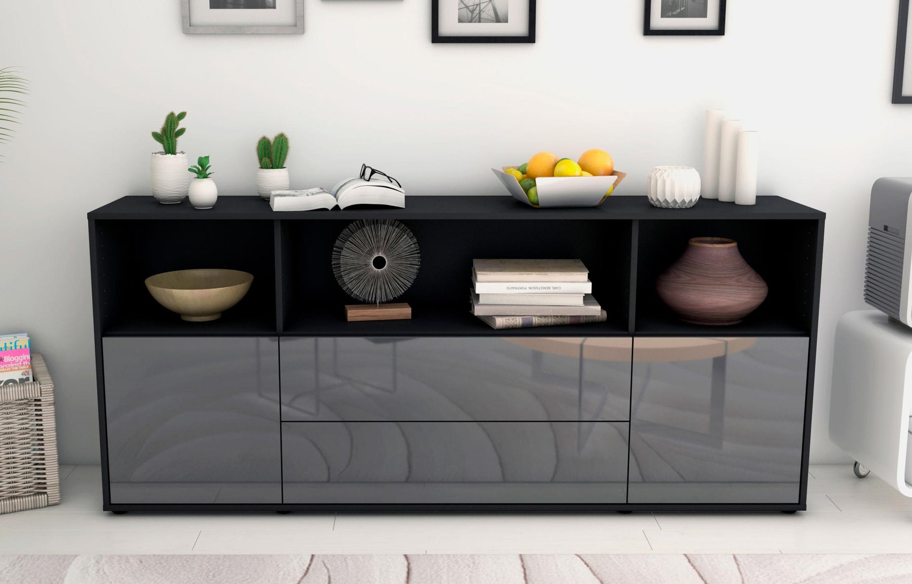 Sideboard Enza, Grau (180x79x35cm)