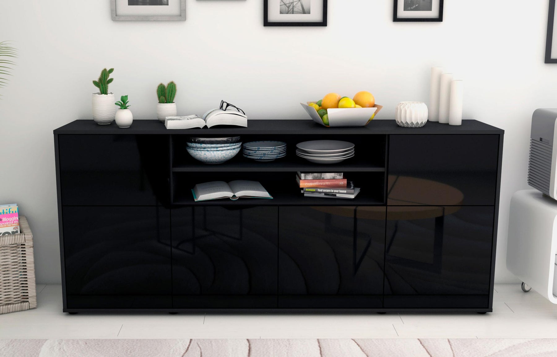 Sideboard Ermelina, Schwarz (180x79x35cm)