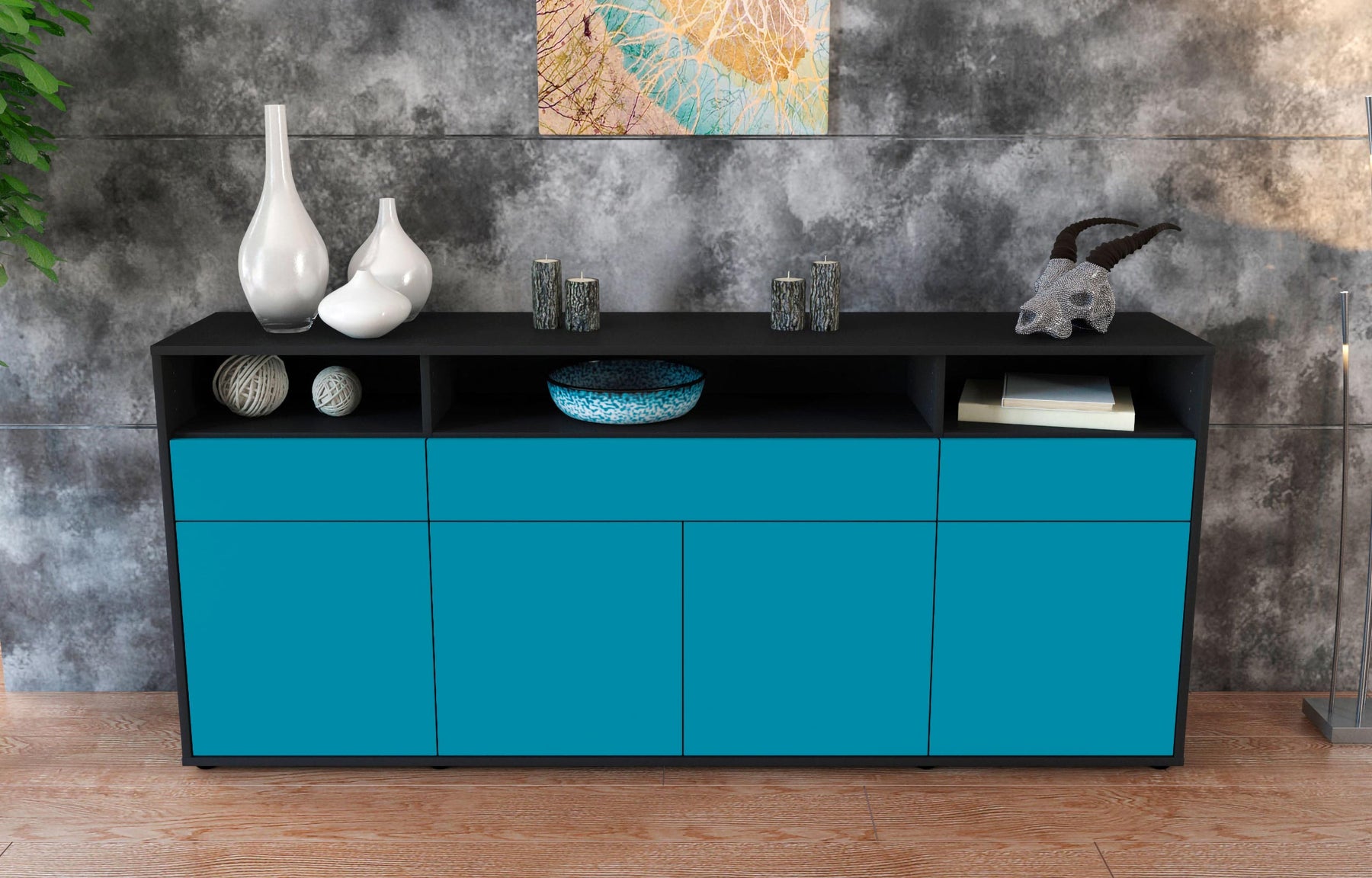 Sideboard Ezia, Türkis (180x79x35cm)