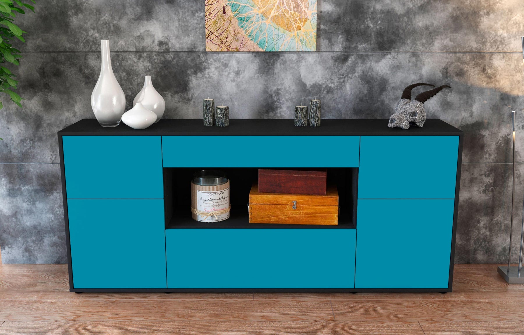 Sideboard Fabiola, Türkis (180x79x35cm)