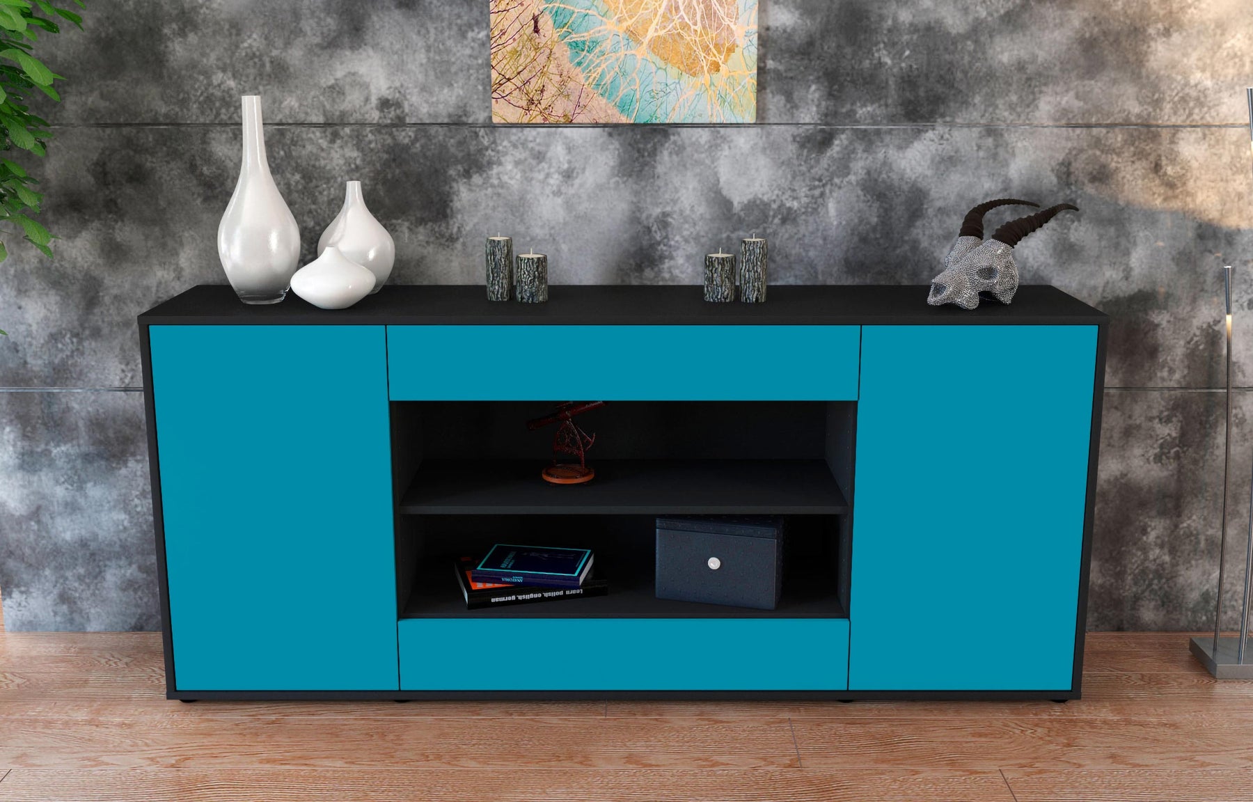 Sideboard Feli, Türkis (180x79x35cm)