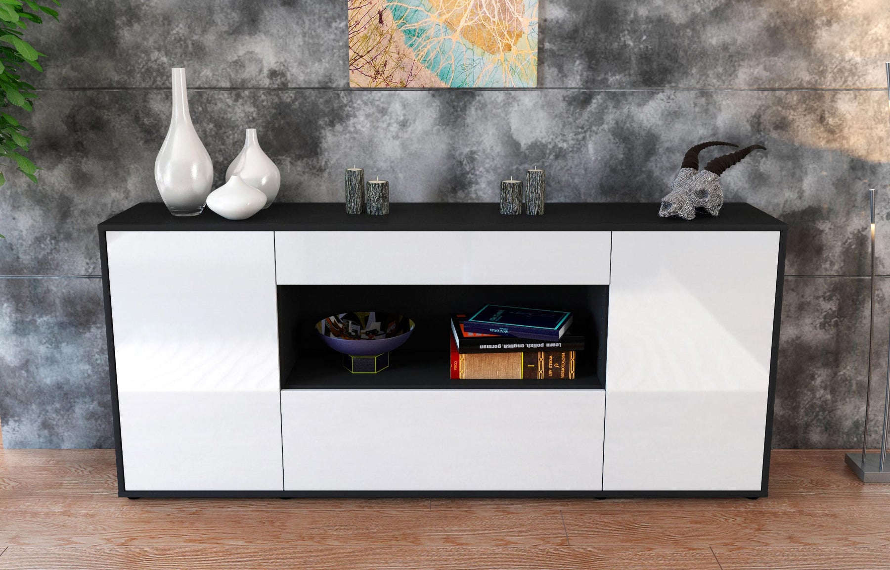 Sideboard Fiora, Weiß (180x79x35cm)