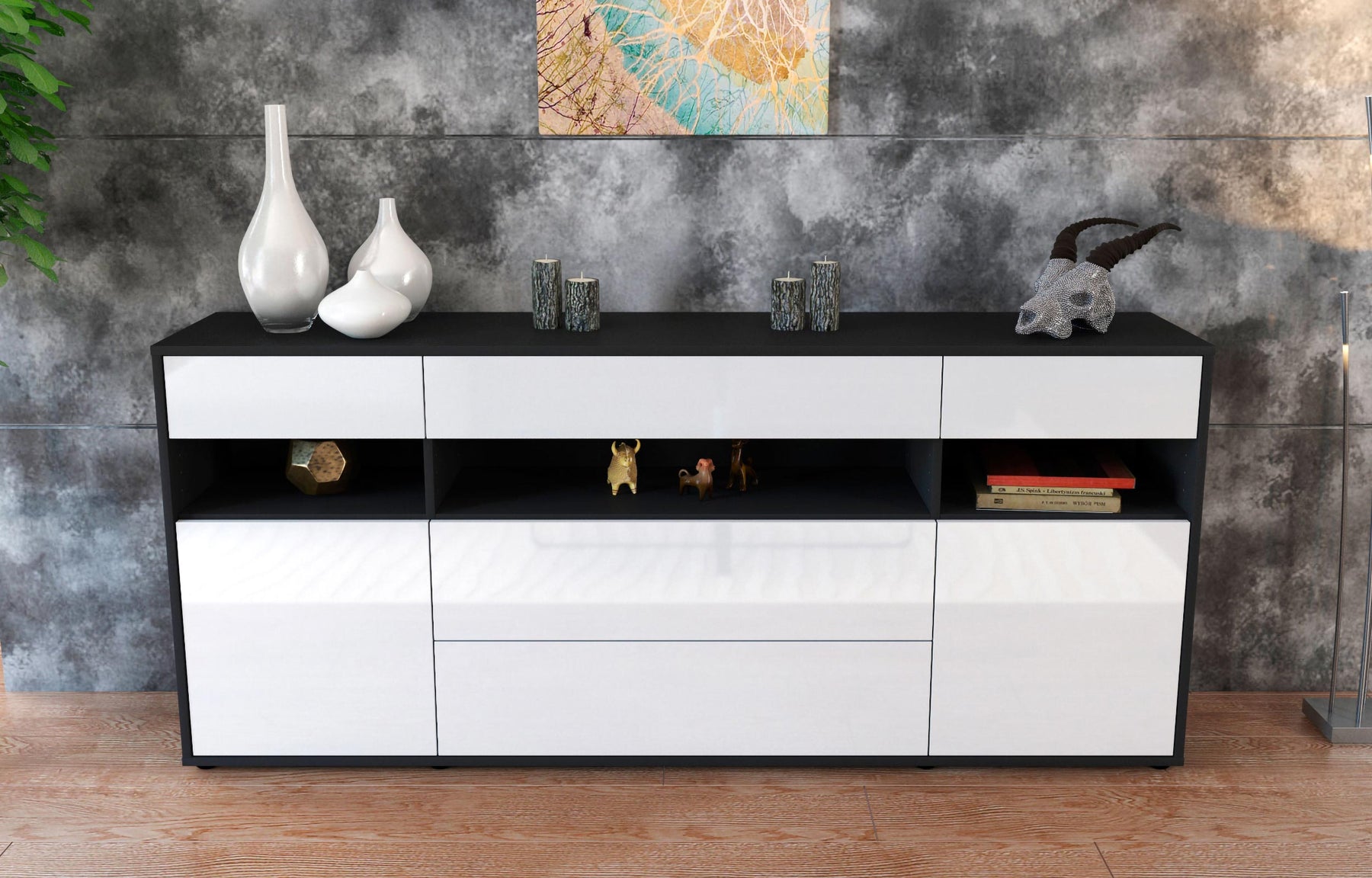 Sideboard Floria, Weiß (180x79x35cm)