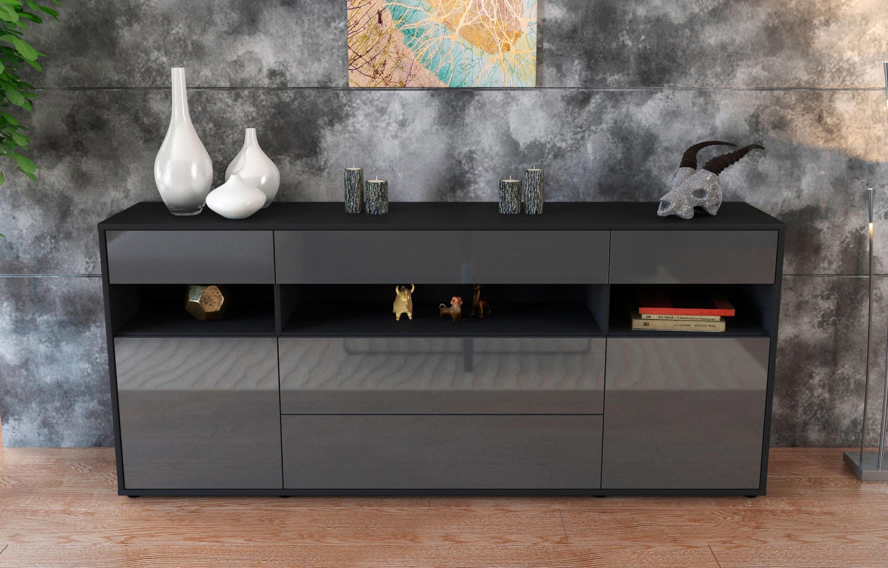 Sideboard Floria, Grau (180x79x35cm)