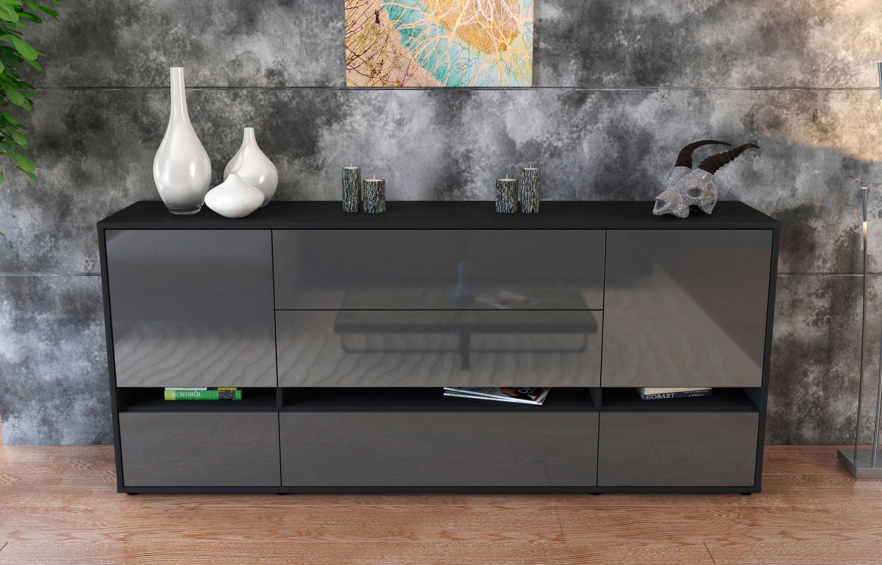 Sideboard Floriana, Grau (180x79x35cm)