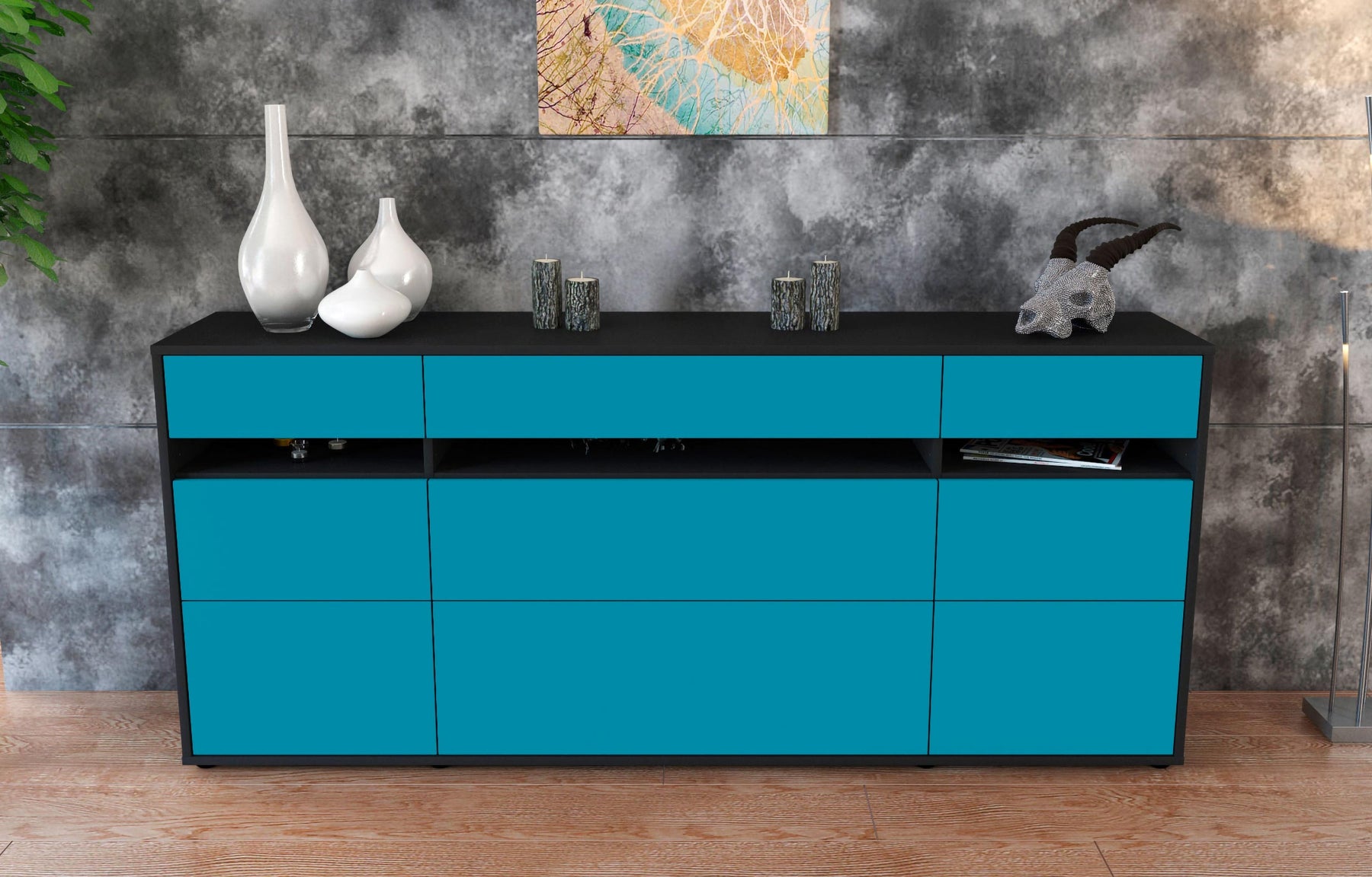 Sideboard Giada, Türkis (180x79x35cm)