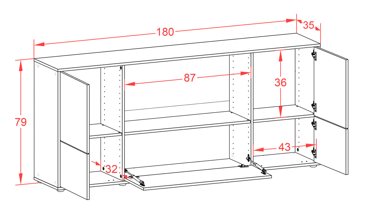 Sideboard Elvezia, Beton (180x79x35cm)