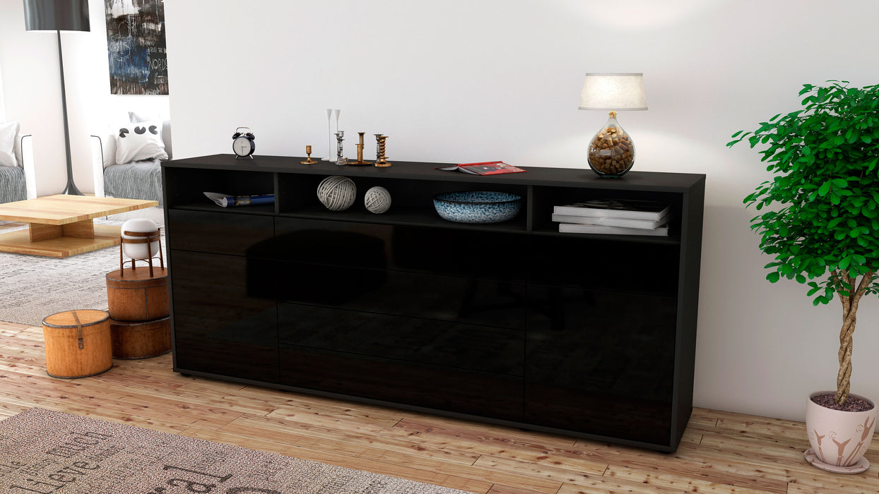 Sideboard Evelina, Schwarz (180x79x35cm)