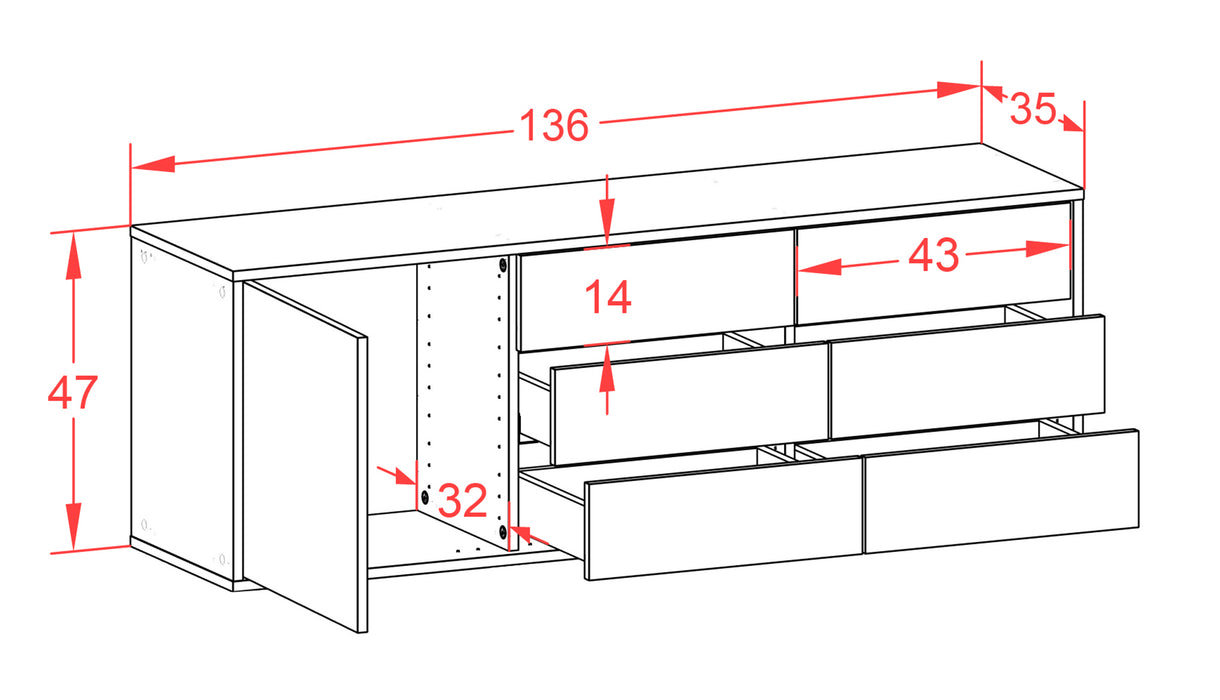 Lowboard Portland, Eiche, hängend (136x49x35cm)