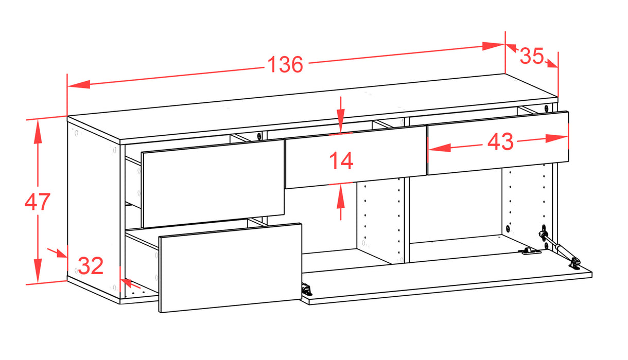 Lowboard Fresno, Rost, hängend (136x49x35cm)