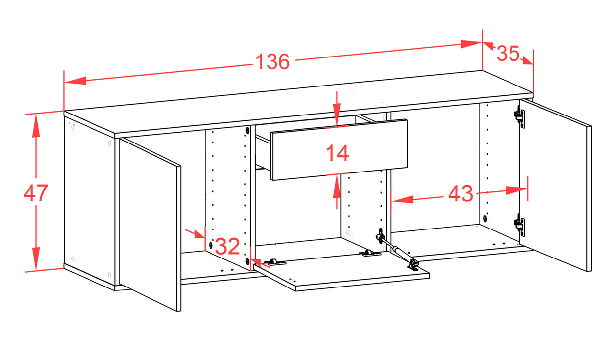 Lowboard Cleveland, Rost, hängend (136x49x35cm)