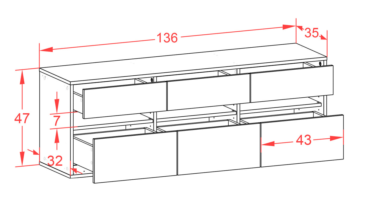 Lowboard Raleigh, Beton, hängend (136x49x35cm)