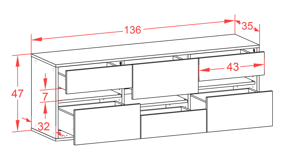 Lowboard Honolulu, Rost, hängend (136x49x35cm)