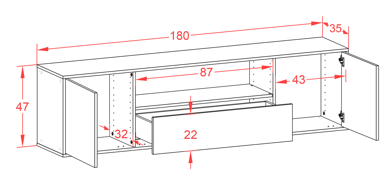 Lowboard Bakersfield, Eiche, hängend (180x49x35cm)