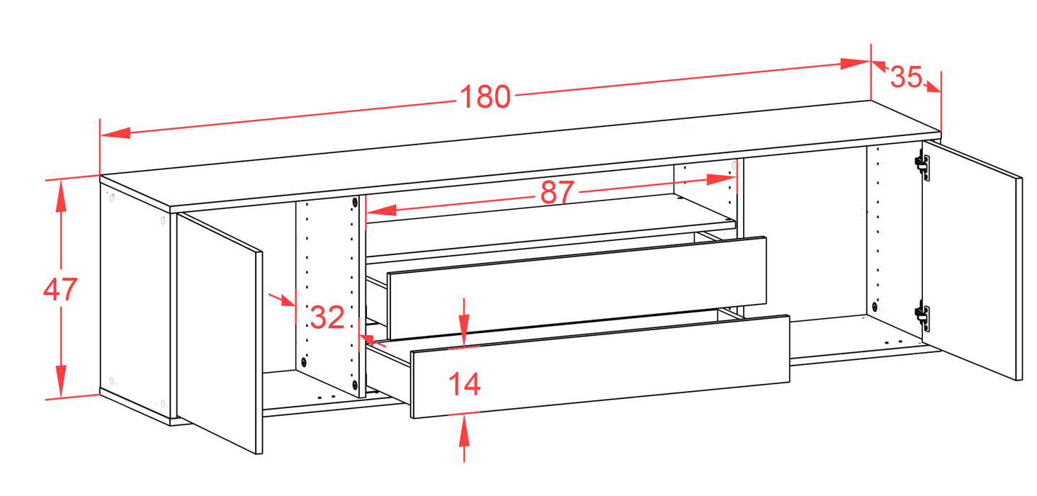 Lowboard Stockton, Rost, hängend (180x49x35cm)