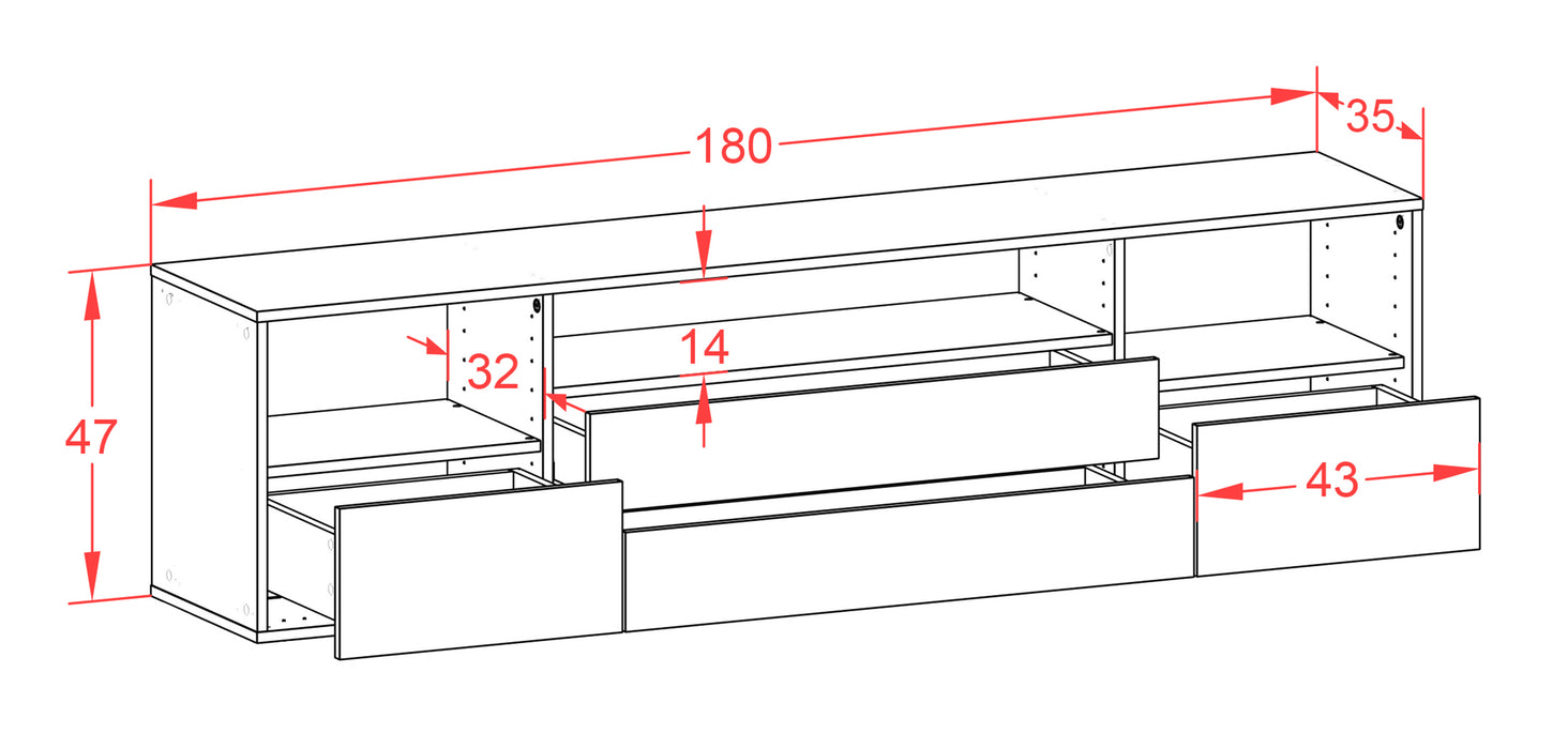 Lowboard Henderson, Rost, hängend (180x49x35cm)