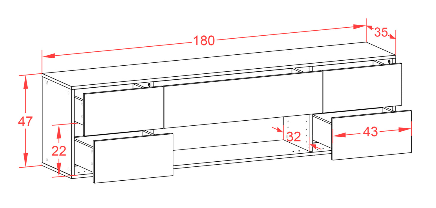 Lowboard Lincoln, Rost, hängend (180x49x35cm)