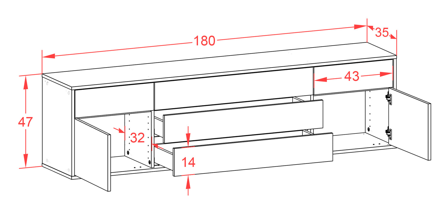 Lowboard Orlando, Rost, hängend (180x49x35cm)