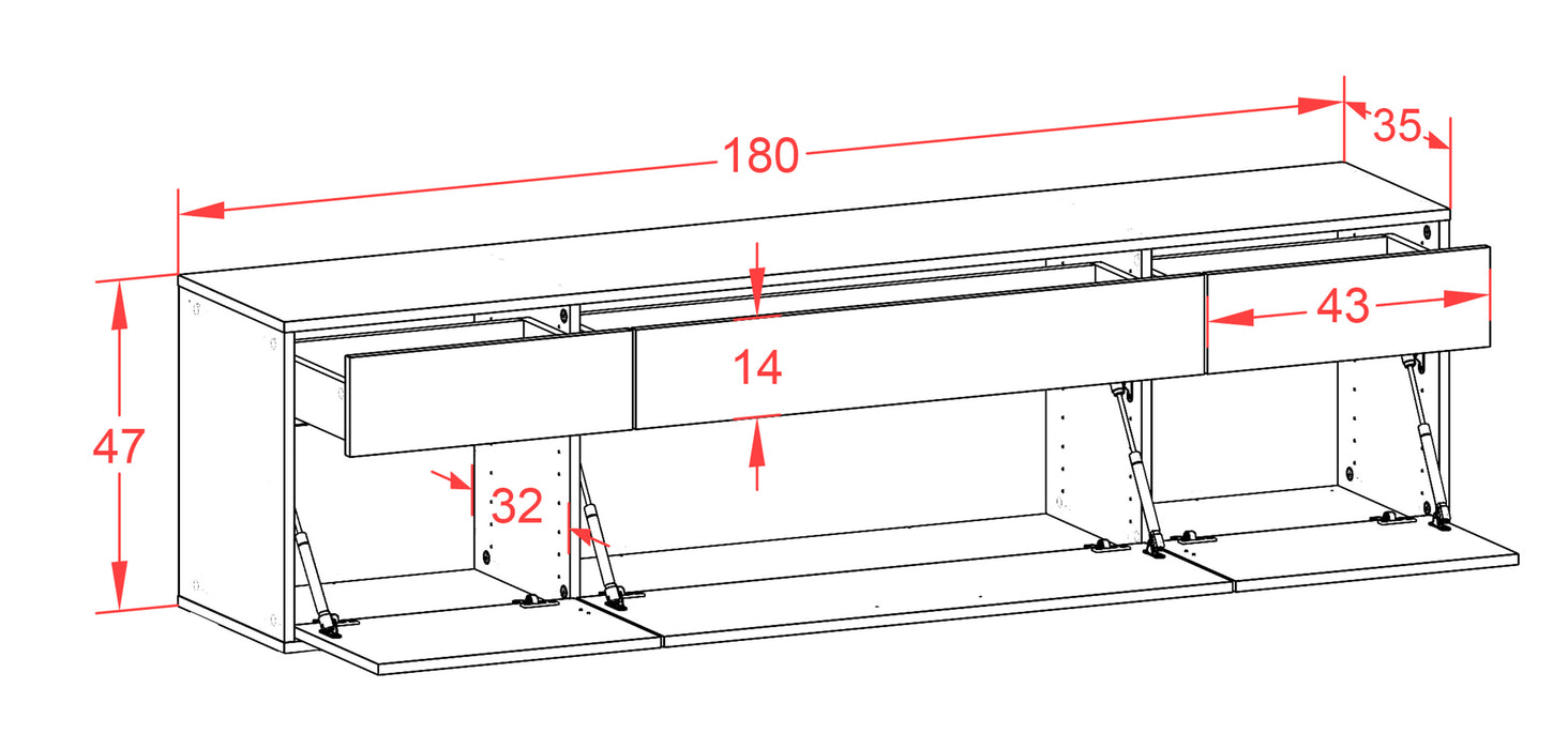 Lowboard Baton Rouge, Rost, hängend (180x49x35cm)