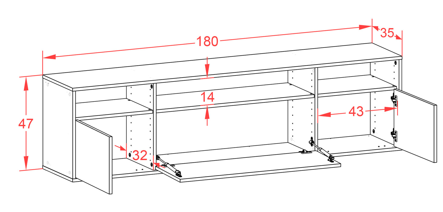 Lowboard Durham, Rost, hängend (180x49x35cm)