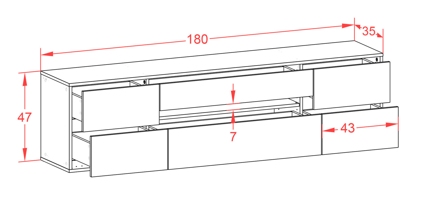 Lowboard Reno, Rost, hängend (180x49x35cm)