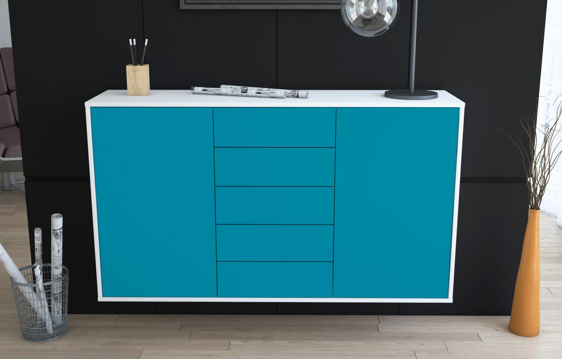 Sideboard Pembroke Pines, Türkis, hängend (136x79x35cm)