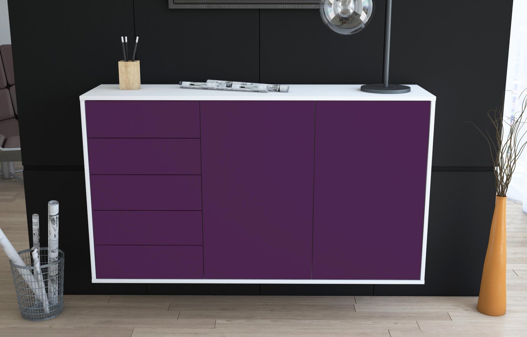 Sideboard Peoria, Lila, hängend (136x79x35cm)