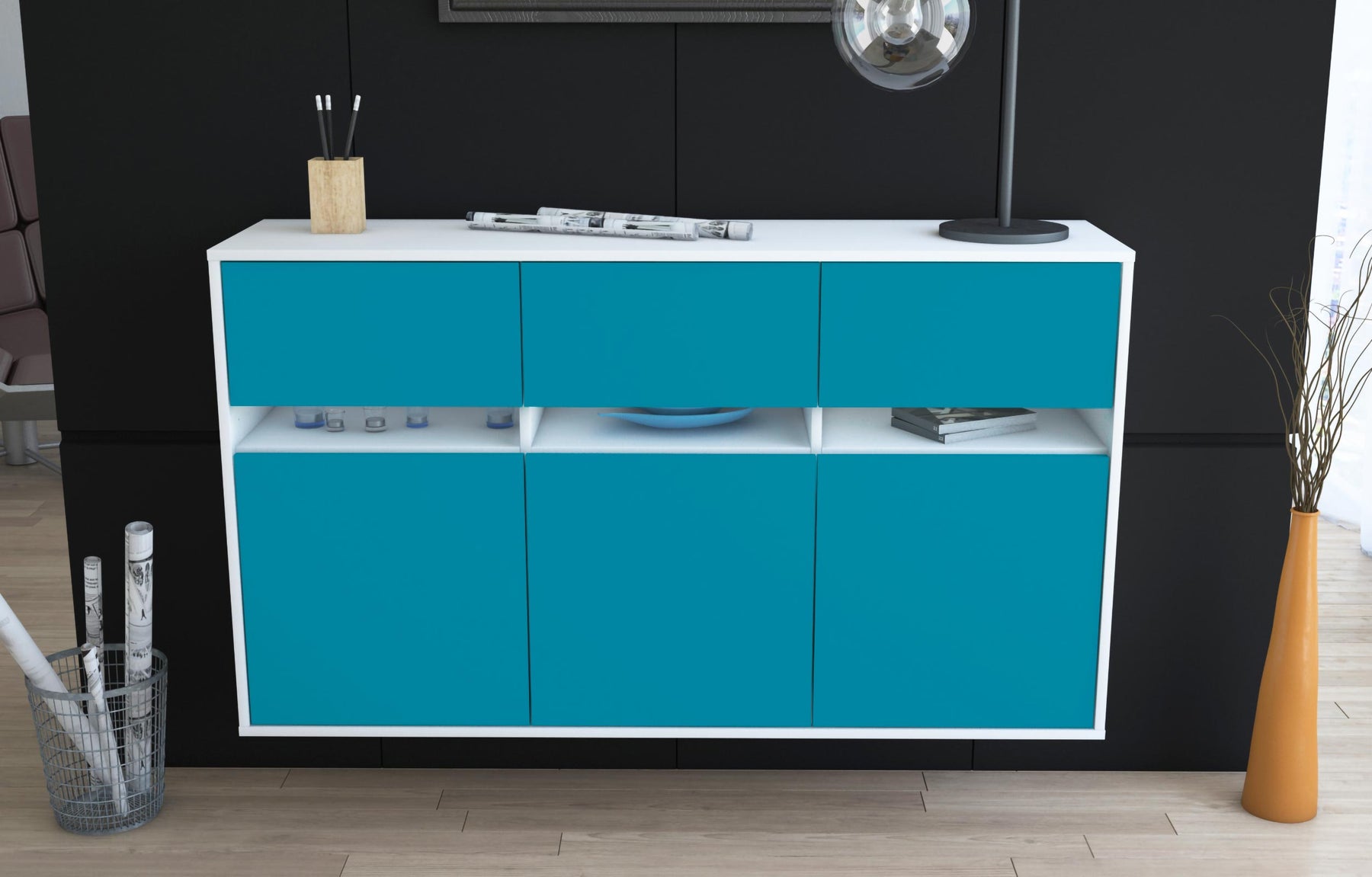 Sideboard Joliet, Türkis, hängend (136x79x35cm)