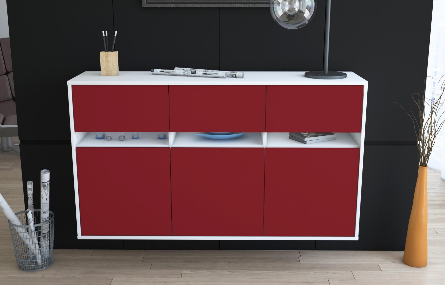 Sideboard Joliet, Bordeaux, hängend (136x79x35cm)