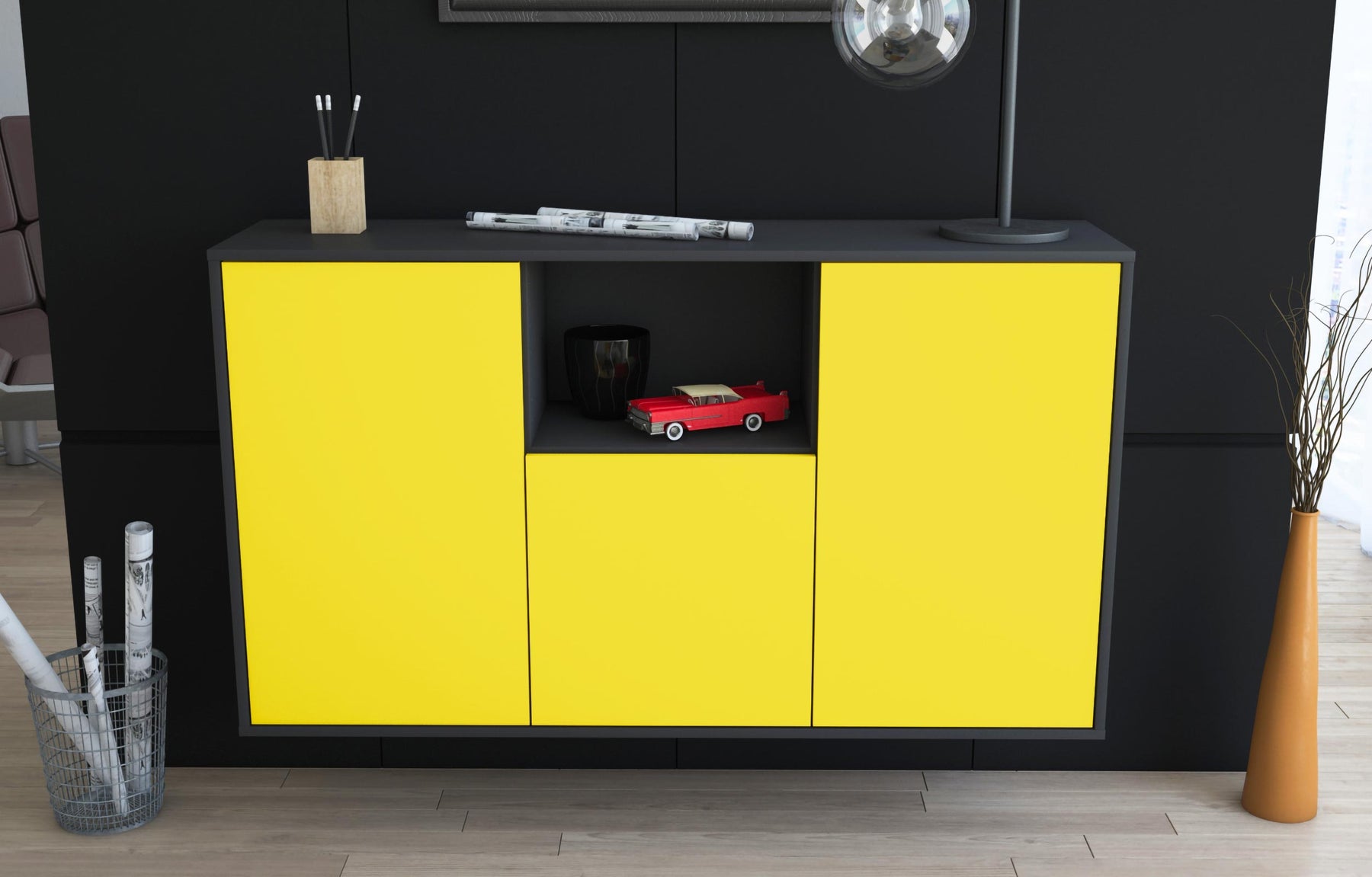 Sideboard Overland Park, Gelb, hängend (136x79x35cm)