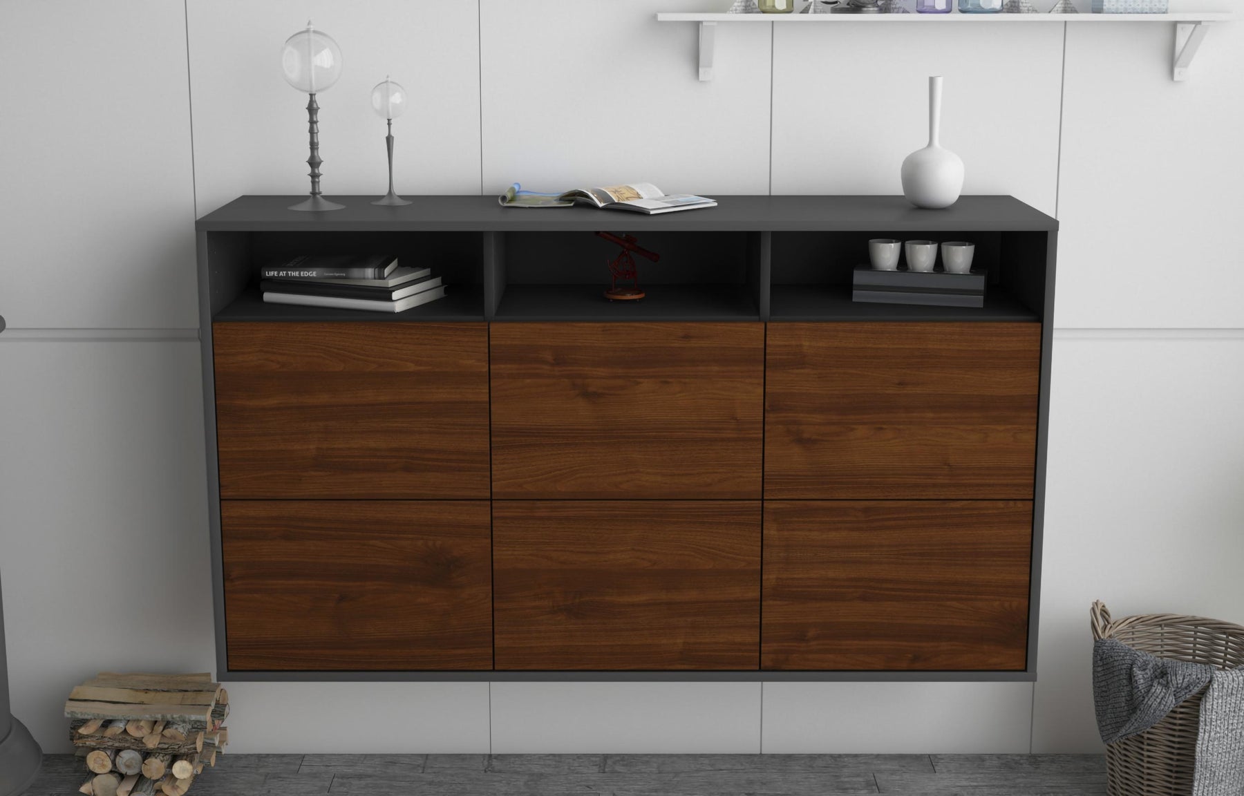 Sideboard Cape Coral, Walnuss, hängend (136x79x35cm)