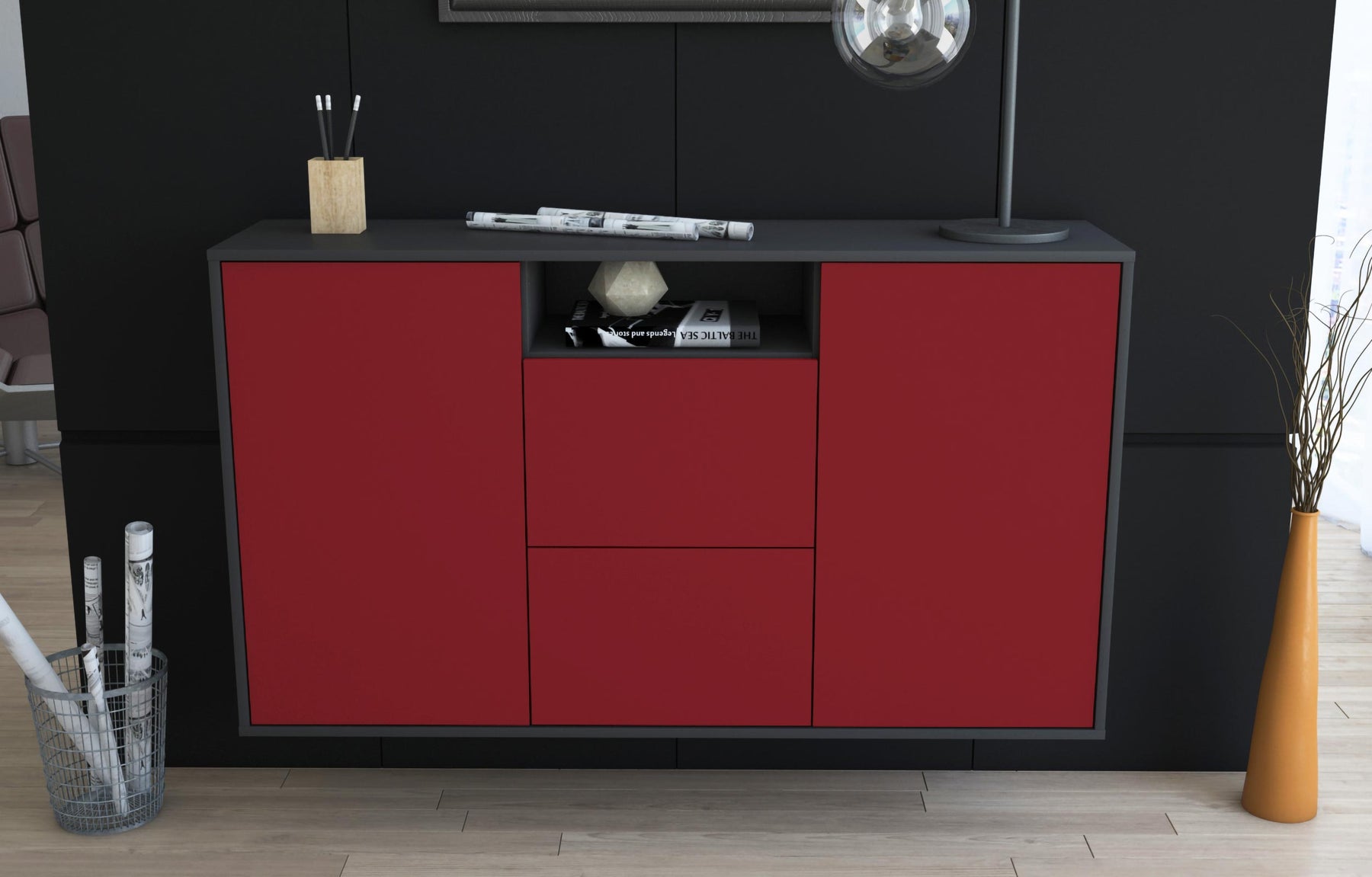 Sideboard Dayton, Bordeaux, hängend (136x79x35cm)