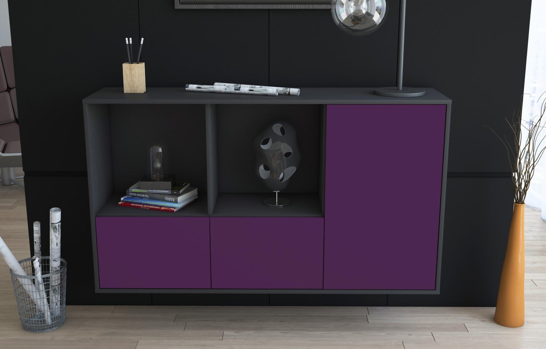 Sideboard Springfield, Lila, hängend (136x79x35cm)