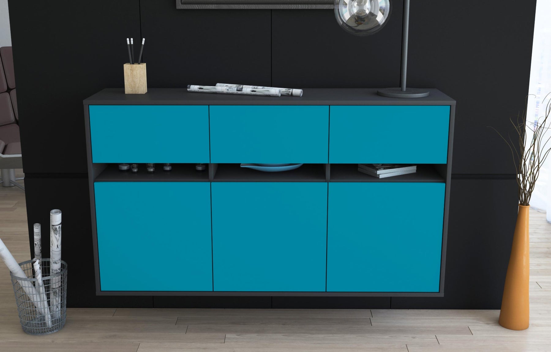 Sideboard Joliet, Türkis, hängend (136x79x35cm)