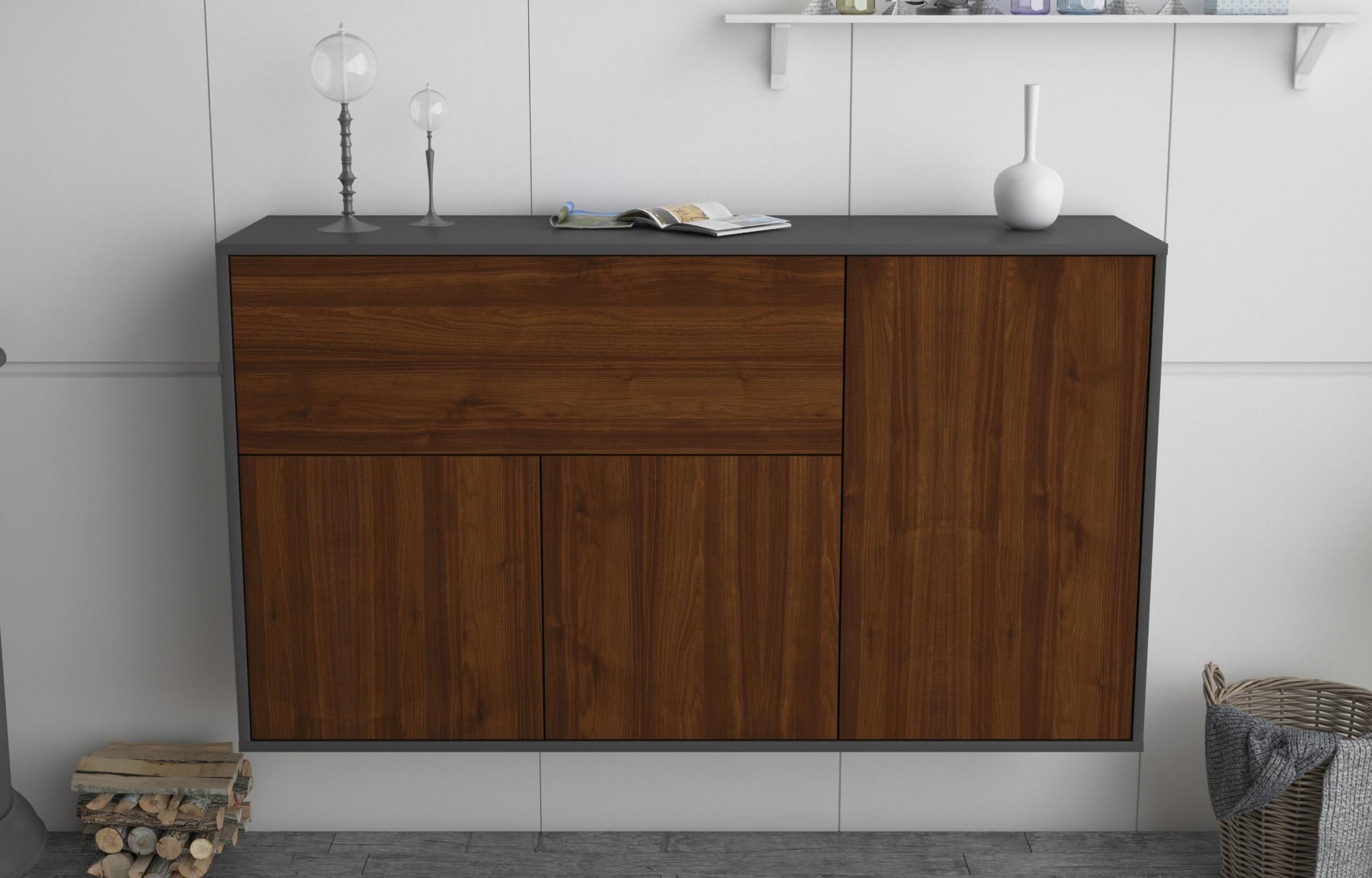 Sideboard Naperville, Walnuss, hängend (136x79x35cm)