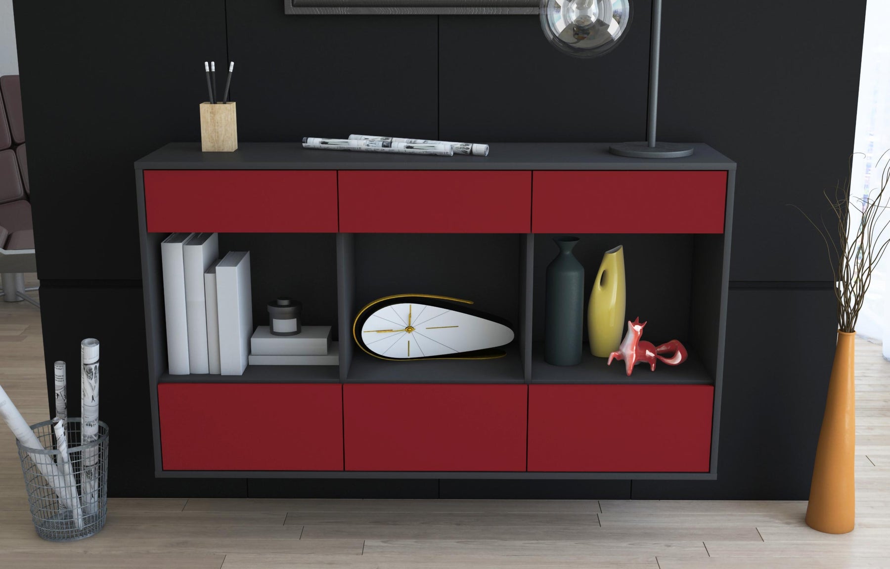 Sideboard Torrance, Bordeaux, hängend (136x79x35cm)