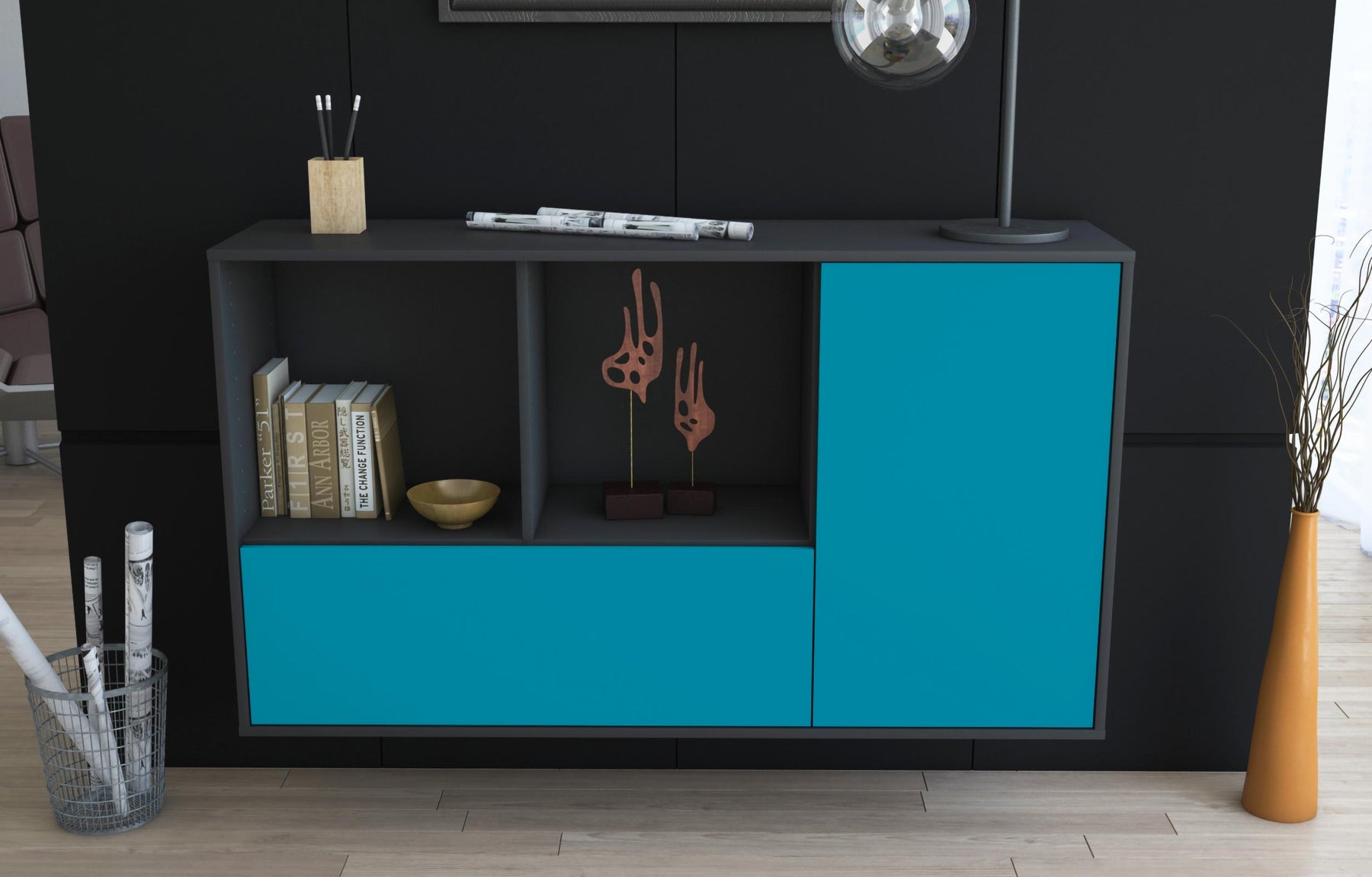 Sideboard Palmdale, Türkis, hängend (136x79x35cm)