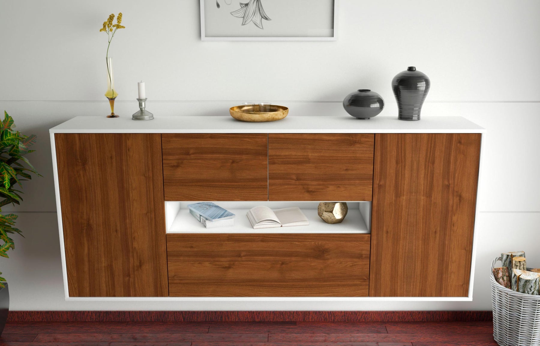 Sideboard Warren, Walnuss, hängend (180x79x35cm)