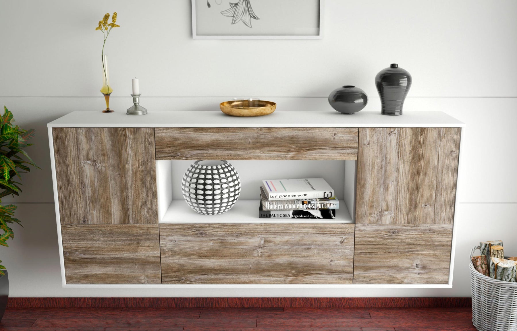 Sideboard East Los Angeles, Treibholz, hängend (180x79x35cm)