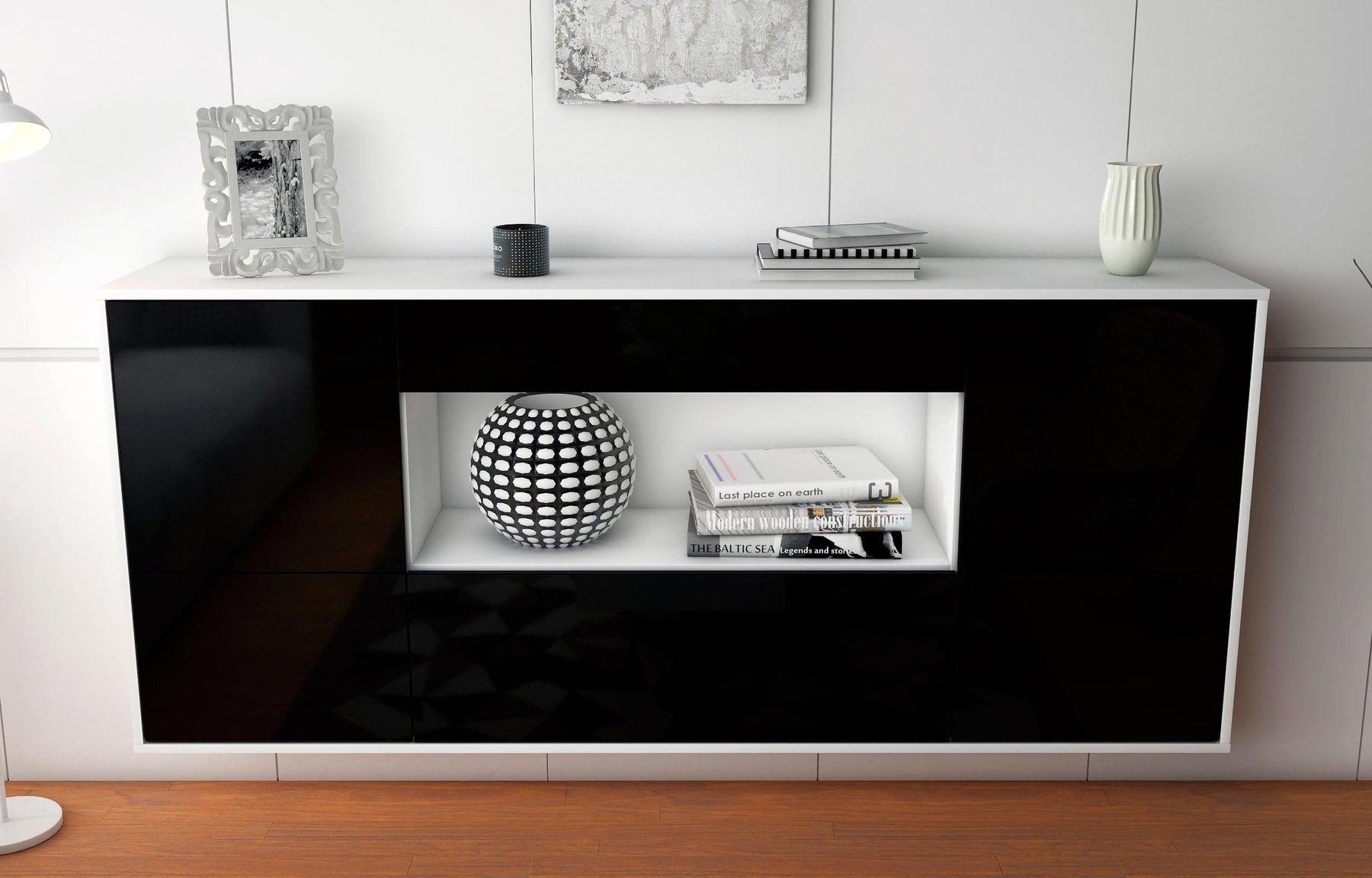 Sideboard East Los Angeles, Schwarz, hängend (180x79x35cm)