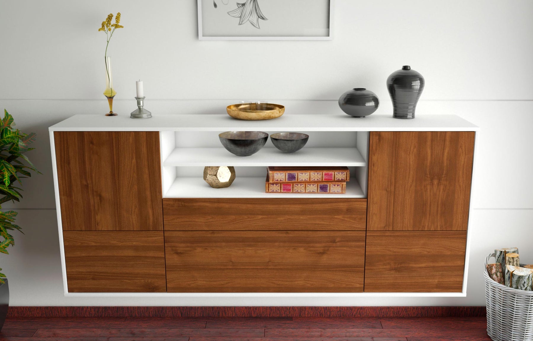 Sideboard Elk Grove, Walnuss, hängend (180x79x35cm)