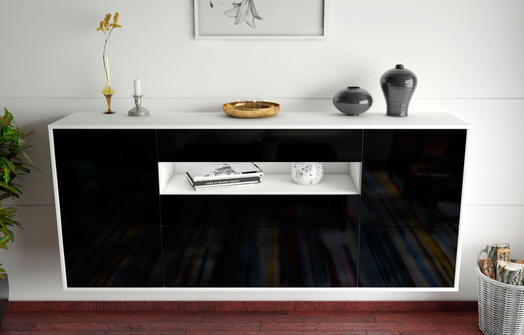 Sideboard Savannah, Schwarz, hängend (180x79x35cm)