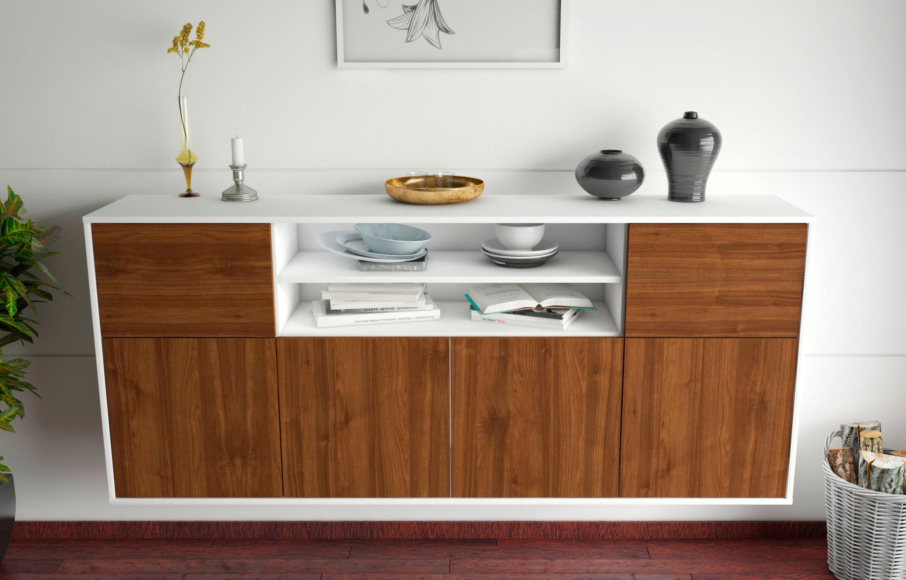 Sideboard Cedar Rapids, Walnuss, hängend (180x79x35cm)